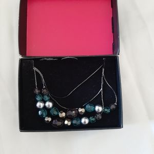 Three strand bead and pewter necklace. FASHION jewelry.